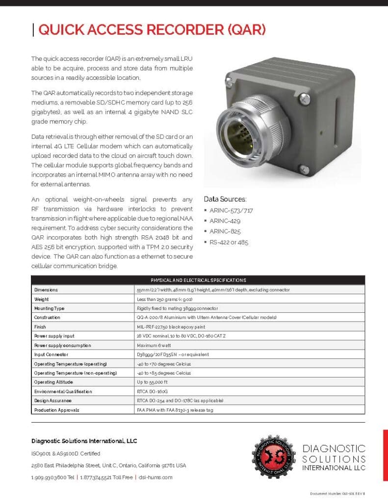 Quick Access Recorder (QAR) Diagnostic Solutions International LLC