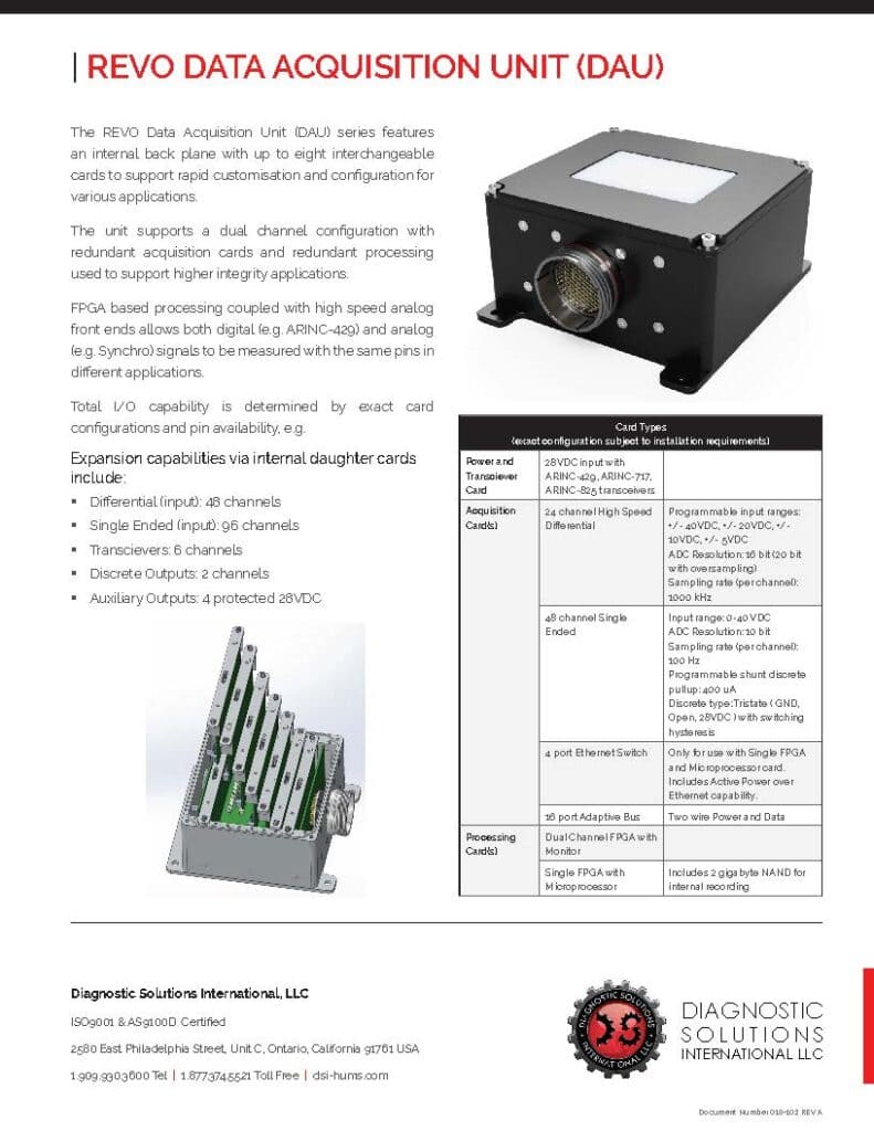 REVO Data Acquisition Unit (DAU) Diagnostic Solutions International LLC